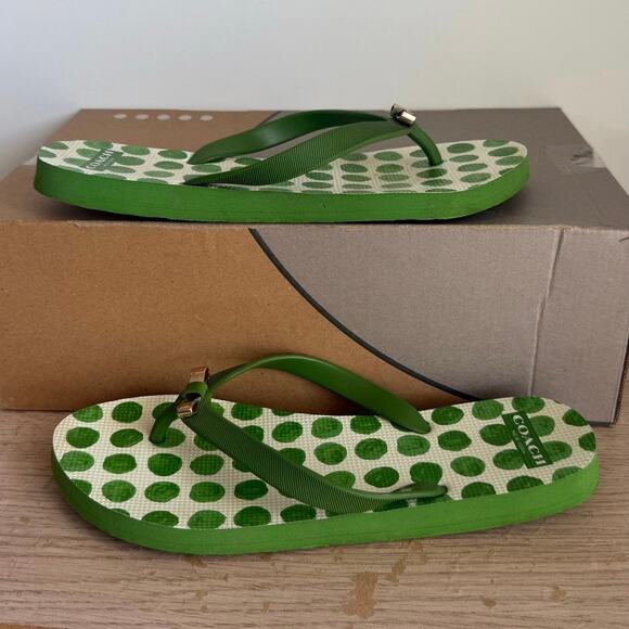Coach Green/White Polka Dot Women Flip Flops Slides- SZ 7/8 - Picture 6 of 10